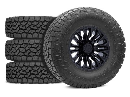 Sierra 2500HD/3500HD 2011-2019 GMC 4WD (w/3"-5" Lift) - 35X12.50R20 Toyo Open Country A/T 3 / 20x9 Fuel Flame Blackout / Tire & Wheel Package (set of 4)