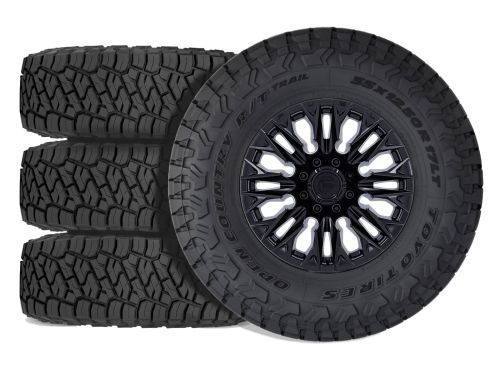 Silverado 2500HD/3500HD 2011-2019 Chevy 4WD (w/2"-2.5" Lift) - 33X12.50R20 Toyo Open Country R/T Trail / 20x9 Fuel Flame Blackout / Tire & Wheel Package (set of 4)