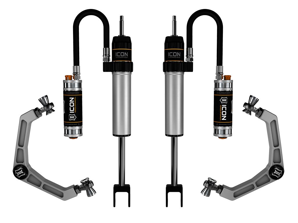 Sierra 2500HD/3500HD 2020-2023 GMC 4wd & 2wd - Icon FRONT 2.5 CDCV Piggyback Resi Shocks & Billet UCA (fits with 0-2" Front Lift) - Pair